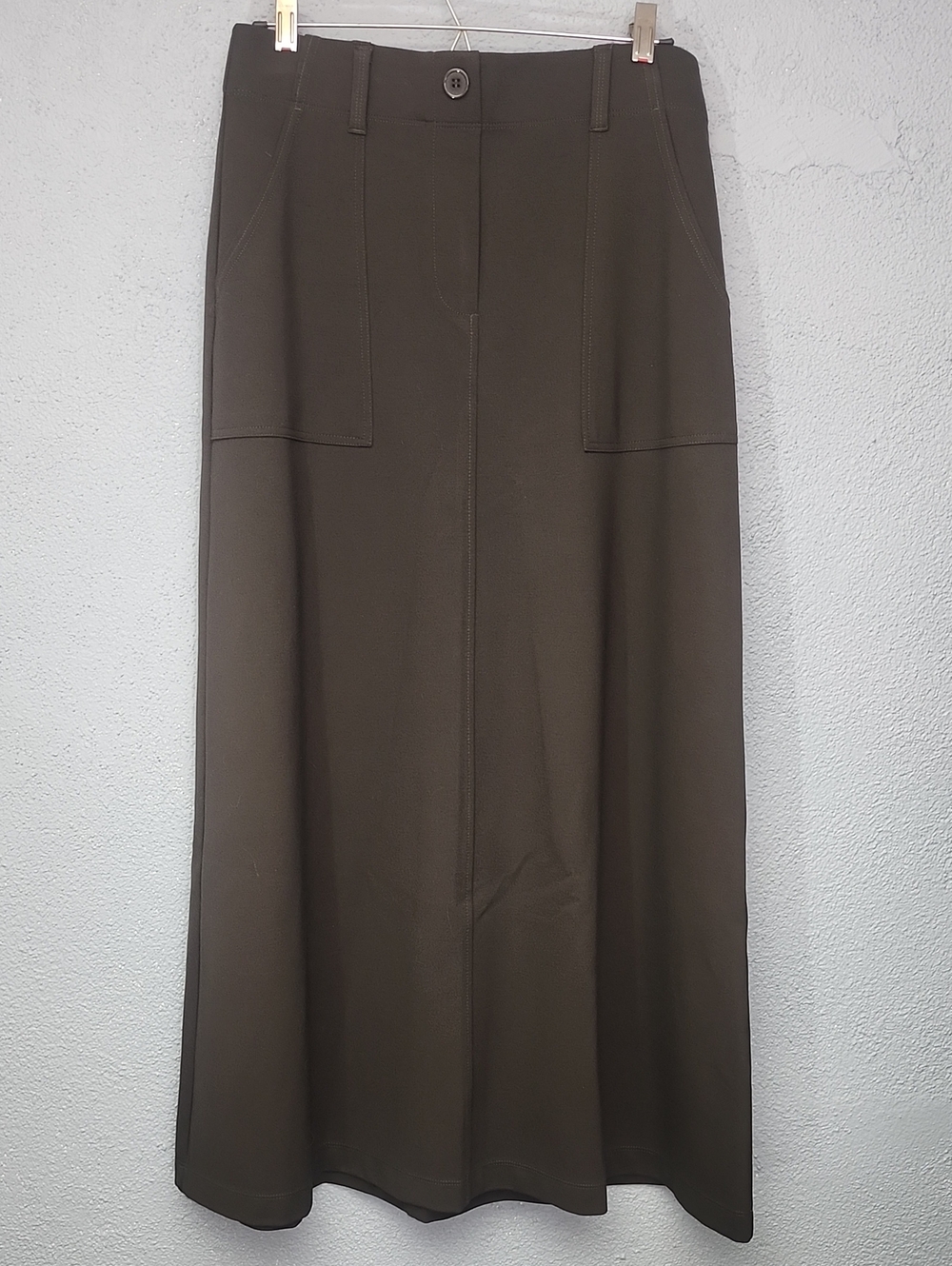 Max Studio Olive Maxi Skirt with Front Patch Pockets